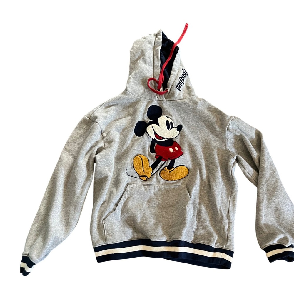 Disney Women Mickey Mouse Chenille Patch Hoodie Small Gray Disneyland Embroider